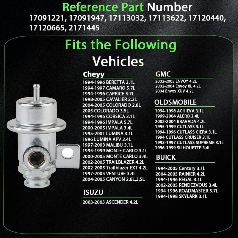 Ricmjend Fuel Injection Pressure Regulator Compatible with GM Chevy Cadillac GMC Isuzu Oldsmobile Pontiac 1994-2005 Replaces 17113622,17120440,2173302,FP10300 - Image 2